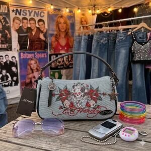 Ed Hardy Love Kills Slowly Bling Denim Shoulder Bag Y2K NWT